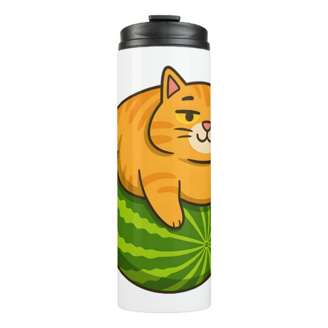 Chubby Cat on Watermelon Meme Shirt Thermosbecher (Vorderseite)