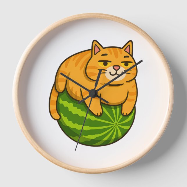 Chubby Cat on Watermelon Meme Shirt Uhr (Vorderseite)