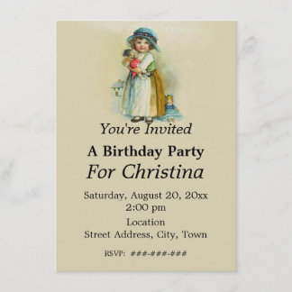 Chubby Cheeks Vintag Geburtstag Girl Dolls Tan Einladung