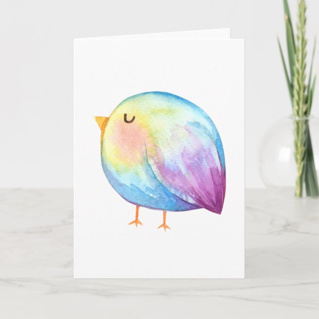 Chubby Colorful Watercolor Bird Karte (Vorderseite)