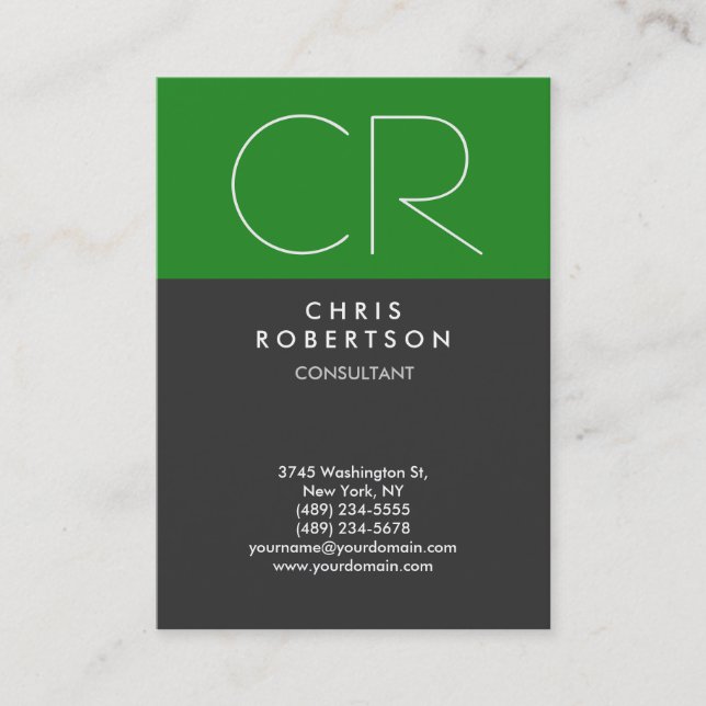 Chubby Forest Green Gray Monogram Business Card Visitenkarte (Vorderseite)
