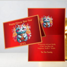 Chubby Fortune Cat Chinesisches Neujahr geschlosse Feiertagskarte