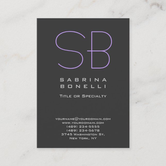 Chubby Gray Sophisticed Monogram Business Card Visitenkarte (Vorderseite)