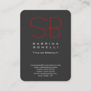 Chubby Grey Red Round Monogram Business Card Visitenkarte