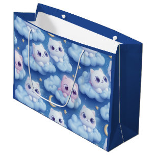 "Chubby Kawaii Cats and Clouds 3D Nahtlose Muster Große Geschenktüte