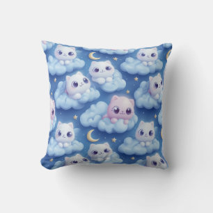 "Chubby Kawaii Cats and Clouds 3D Nahtlose Muster Kissen