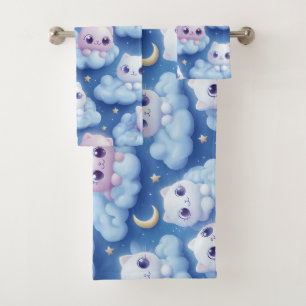"Chubby Kawaii Chats et nuages 3D Motif sans coutu