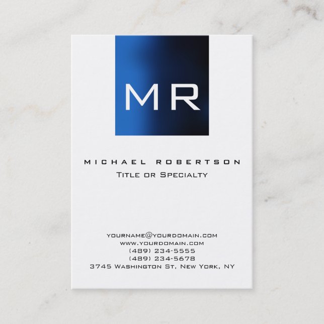 Chubby Large Monogram White Blue Business Card Visitenkarte (Vorderseite)