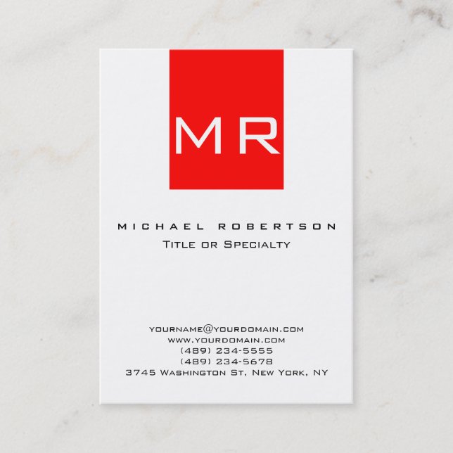 Chubby Large Monogram White Red Business Card Visitenkarte (Vorderseite)