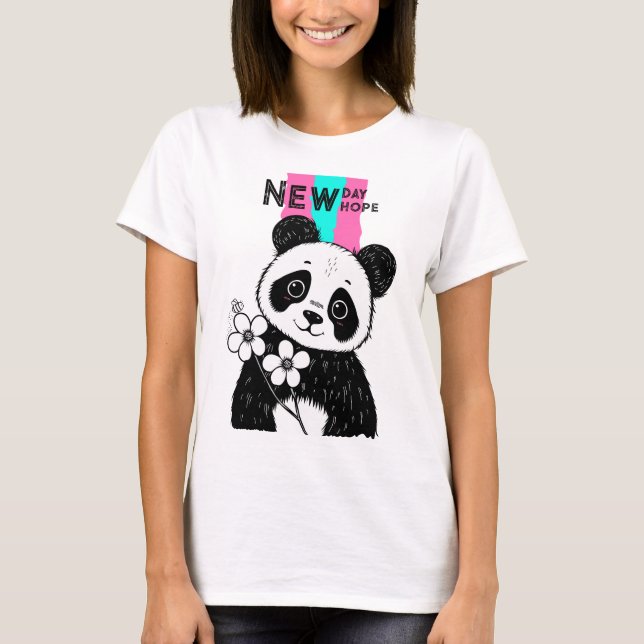 Chubby Little Panda Liebe Blume T-Shirt (Vorderseite)