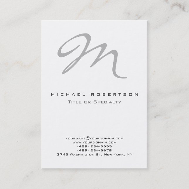 Chubby Modern Grau Monogram White Business Card Visitenkarte (Vorderseite)