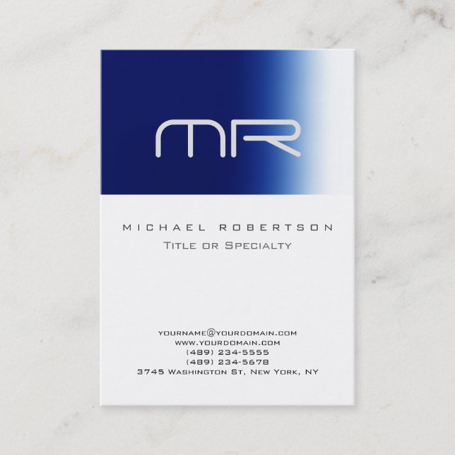 Chubby Modern Monogram White Blue Business Card Visitenkarte (Vorderseite)