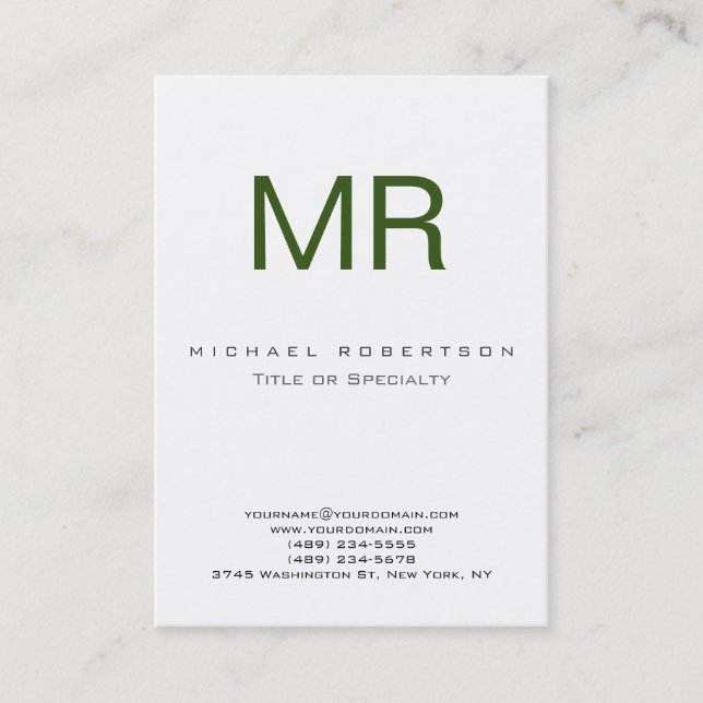 Chubby Modern Monogram White Green Business Card Visitenkarte (Vorderseite)