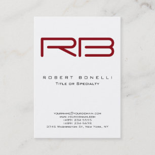 Chubby Modern Red Monogram White Business Card Visitenkarte