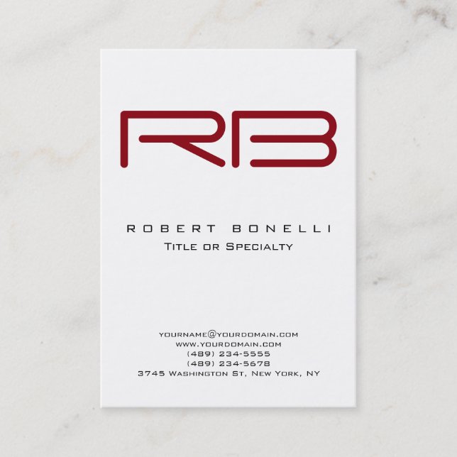 Chubby Modern Red Monogram White Business Card Visitenkarte (Vorderseite)