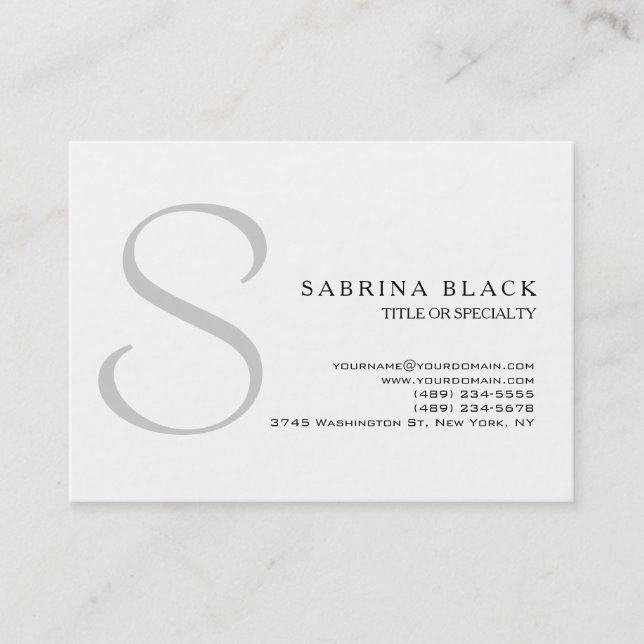 Chubby Modern White Gray Monogram Business Card Visitenkarte (Vorderseite)