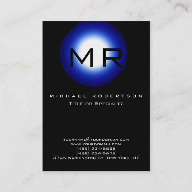 Chubby Monogram Black Blue Business Card Visitenkarte (Vorderseite)