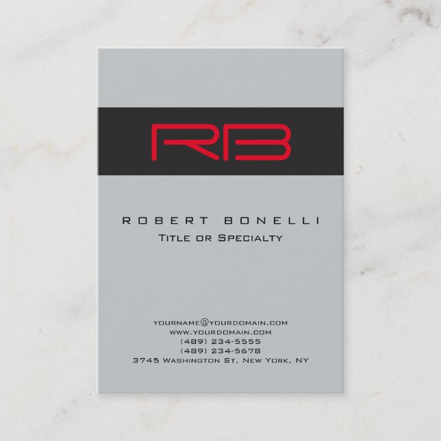 Chubby Monogram Gray Red Business Card Visitenkarte (Vorderseite)