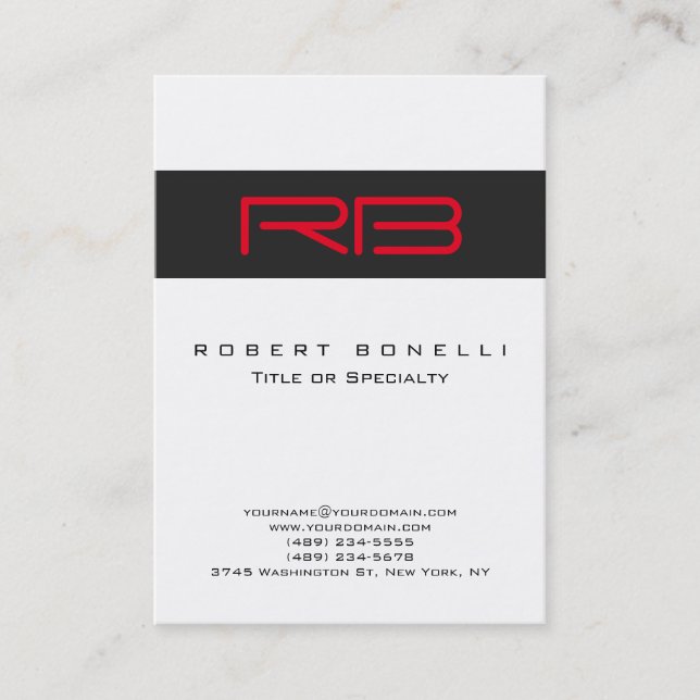 Chubby Monogram White Dark Gray Red Business Card Visitenkarte (Vorderseite)