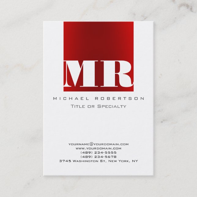 Chubby Monogram White Dark Red Business Card Visitenkarte (Vorderseite)
