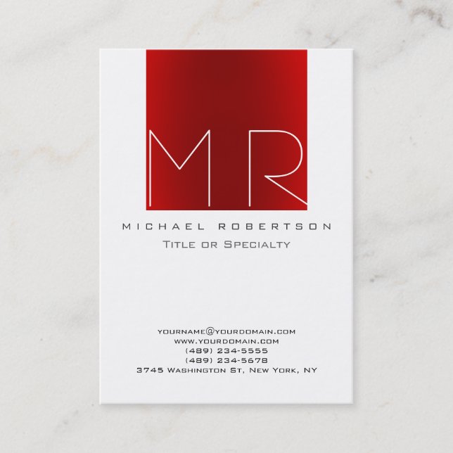 Chubby Monogram White Red Business Card Visitenkarte (Vorderseite)
