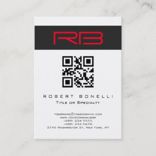 Chubby Monogram White Red QR Code Visitenkarte