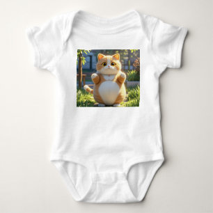 Chubby Orange Cat in Sunny Garden - Baby Bodysuit Strampler