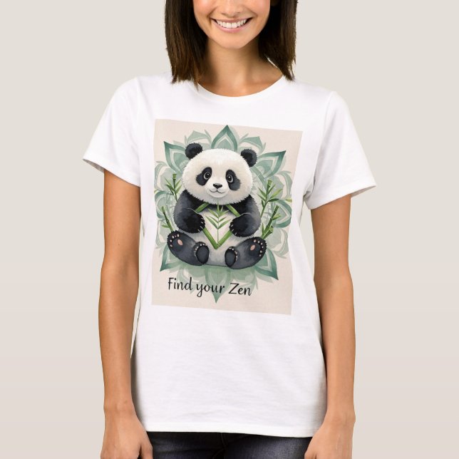 Chubby Panda sitzend in Lotus Pose Zen T-Shirt (Vorderseite)