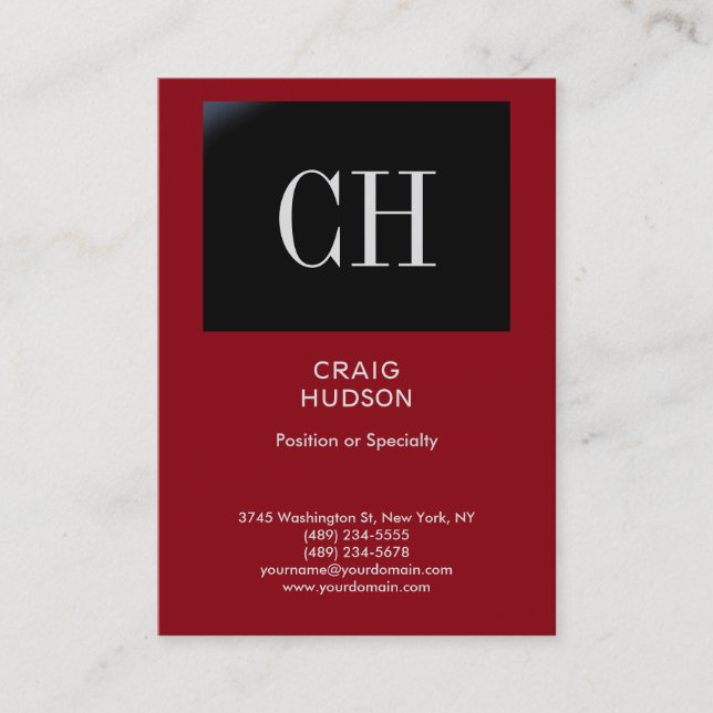 Chubby Red Black Strip Monogram Business Card Visitenkarte (Vorderseite)
