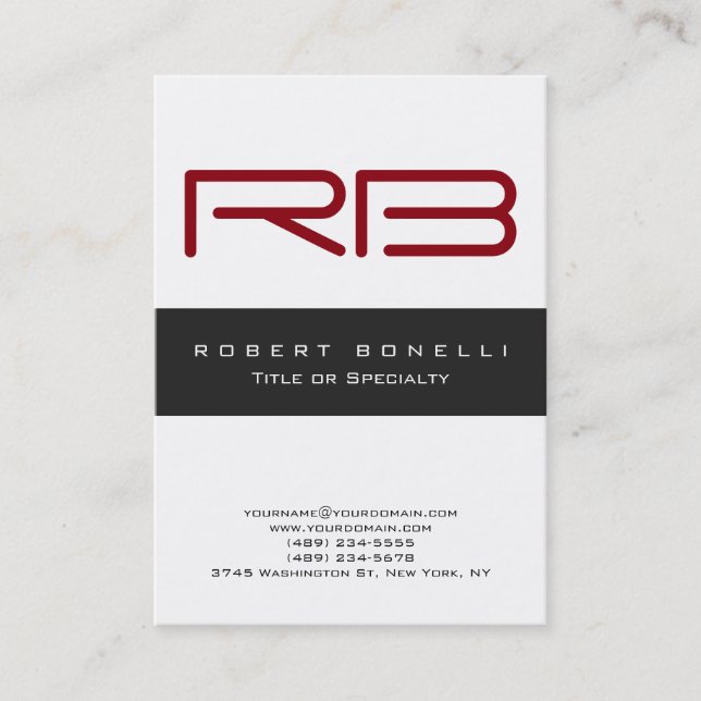 Chubby Red Monogram Grau White Business Card Visitenkarte (Vorderseite)