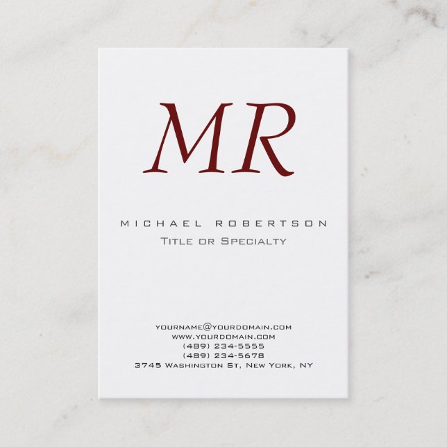 Chubby Retro Monogram White Red Business Card Visitenkarte (Vorderseite)
