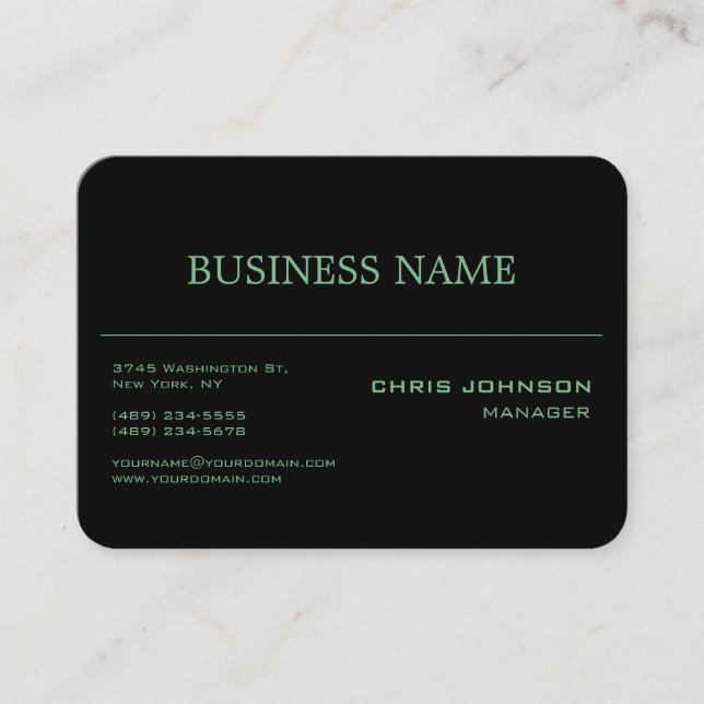 Chubby Round Corner Green Rich Black Business Card Visitenkarte (Vorderseite)