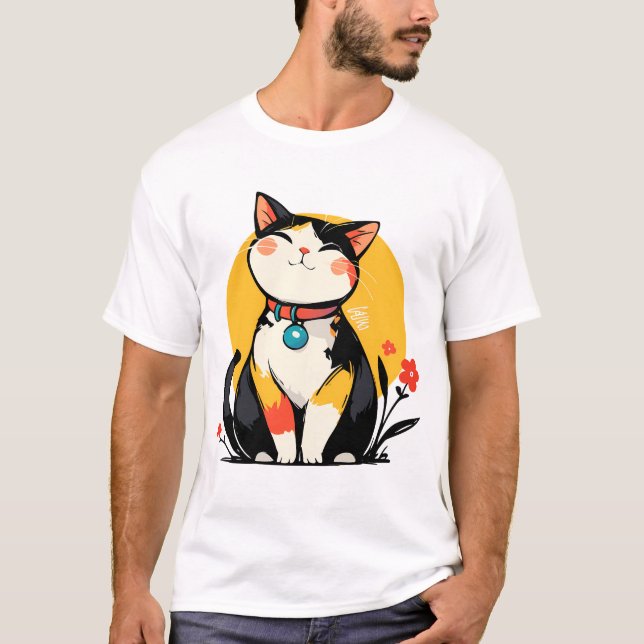 Chubby Smiling Calico Cat Badge T-Shirt (Vorderseite)