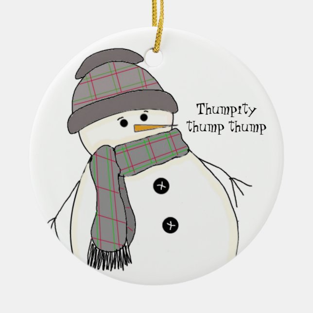 Chubby Snowman mit Sprichwort Keramikornament (Vorne)