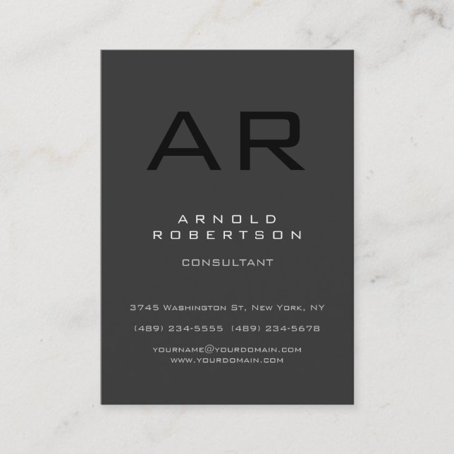 Chubby Style Black Gray Monogram Business Card Visitenkarte (Vorderseite)