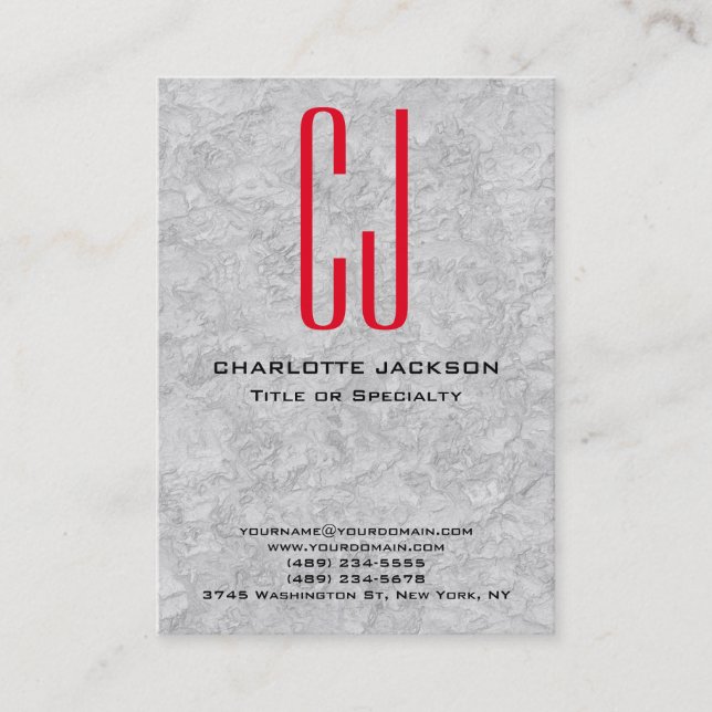 Chubby Stylish Red Monogram Grey Background Visitenkarte (Vorderseite)