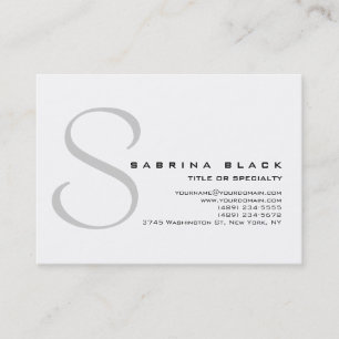 Chubby Trendy White Gray Monogram Business Card Visitenkarte
