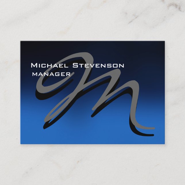 Chubby Unique Blue Gray Monogram Business Card Visitenkarte (Vorderseite)