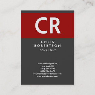 Chubby Vertical Red Gray Monogram Business Card Visitenkarte