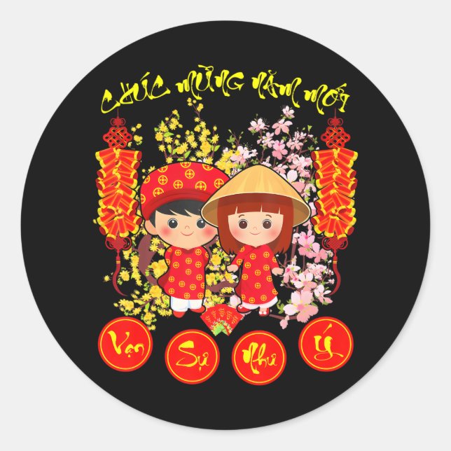 Chuc Mung Nam Moi 2024 Happy Vietnamese Lunar Neu Runder Aufkleber (Vorderseite)