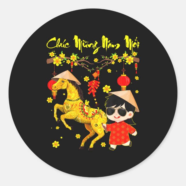 Chuc Mung Nam Moi Binh Ngo Tet 2026 Vietnamese Gir Runder Aufkleber (Vorderseite)