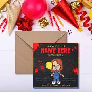 Chucky Doll Blue Red Yellow Bloody Einladung