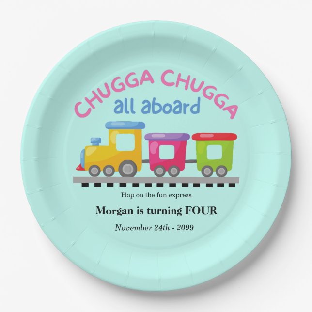 Chugga Choo Train thematischer Cartoon jeden Gebur Pappteller (Vorderseite)