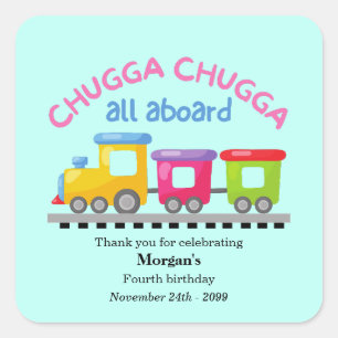 Chugga Choo Train thematischer Cartoon jeden Gebur Quadratischer Aufkleber