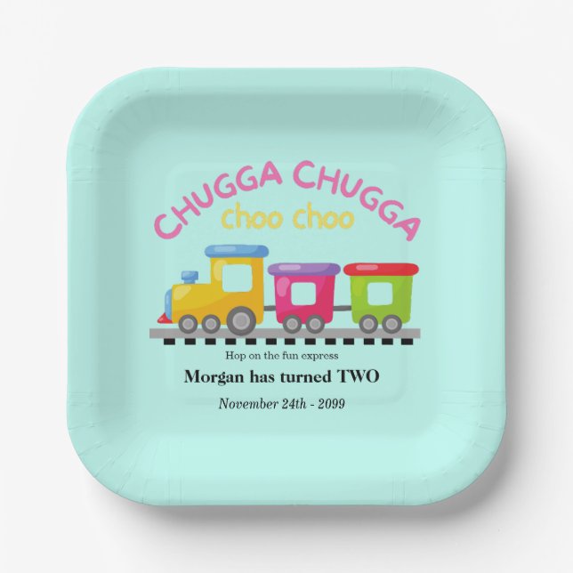 Chugga Choo Train Themenabend Cartoon 2. Geburtsta Pappteller (Vorderseite)