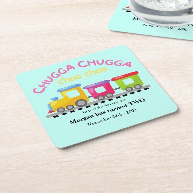 Chugga Choo Train Themenabend Cartoon 2. Geburtsta Rechteckiger Pappuntersetzer (angewinkelt)