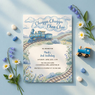 Chugga Chugga Choo Choo Blaue Zug-Jungen-Geburtsta Einladung
