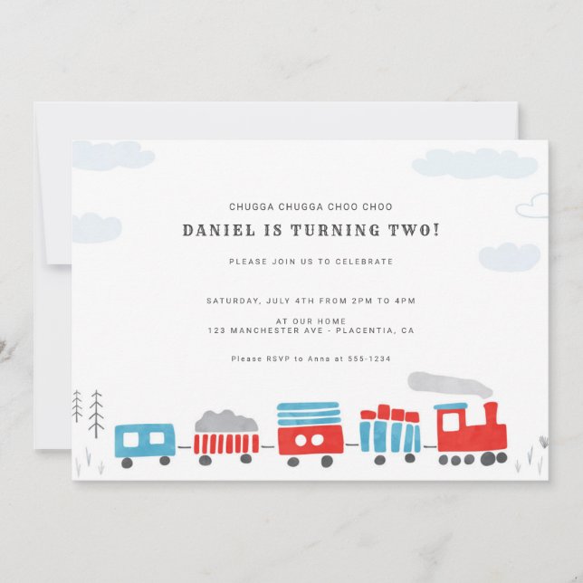 Chugga Chugga Choo Choo Train Birthday Party Einladung (Vorderseite)