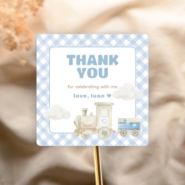 Chugga Chugga Zug Geburtstag  Quadratischer Aufkleber (Train Boy Birthday Party Sticker)