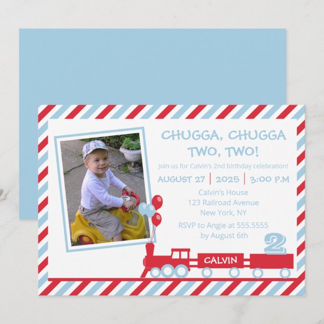 Chugga Chugga zwei Züge Geburtstag Einladung (Vorne/Hinten)